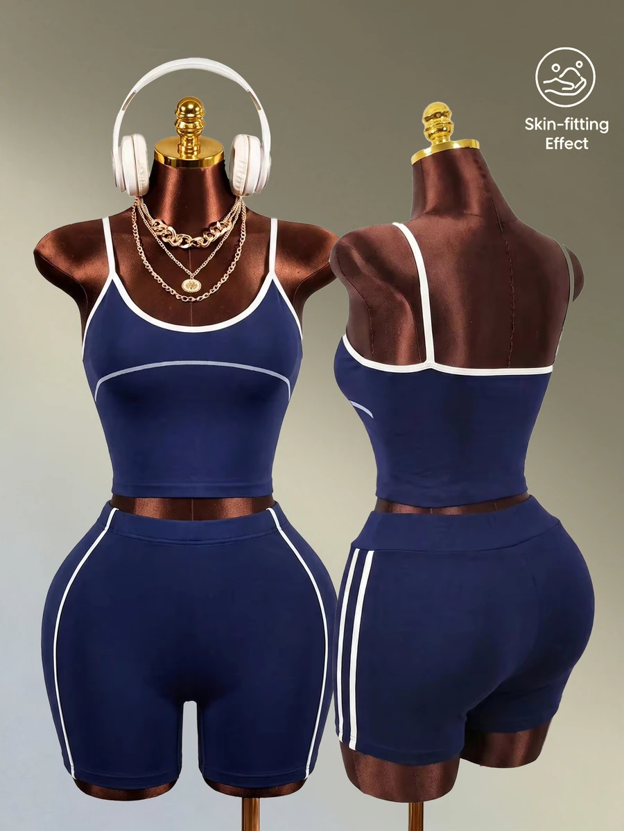 Mistrie Seamless Sports Fitness Yoga Tank Top / Color Block Design / Fashionable & Sexy / Comfortable / Versatile - Navy Blue - View 1