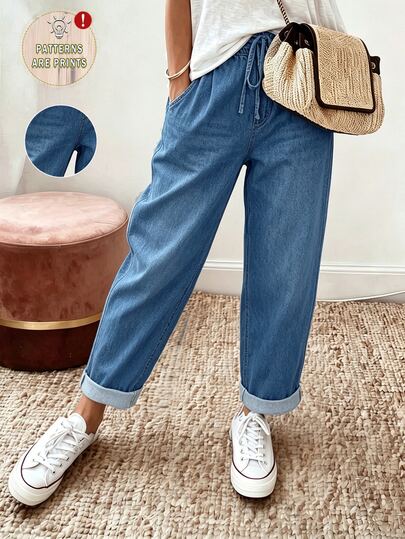 SHEIN Holidaya Vacation Regular Fit Jogger Pants Elastic Waistband Slanted Pockets Back-To-School Commuting Vacation Wear Outdoor Country Elegant Women's Pants