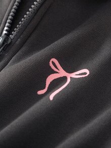 SHEIN Genkimix Kids 女童 2 件套 秋冬款 蓬鬆抓絨彈性針織休閒連帽拉鍊運動外套與寬鬆寬腿長褲套裝 7 歲生日 粉色 - 深灰色 - 查看 6