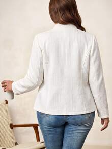 Chikora Plus Size Women Solid Color Double-Breasted Button Design Open Front Jacket Office Party White Autumn Elegant Smart - Apricot - View 2