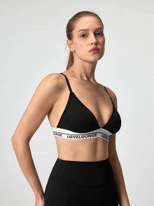 Loungeista Letter Tape Panel Bralette Sportsfor Summerfor Summer - Black - View 4
