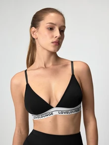 Loungeista Letter Tape Panel Bralette Sportsfor Summerfor Summer - Black - View 5