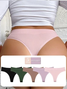 Wedaily 5pcs Seamless Plus Size Women'S Thongs - Multicolor - View 4