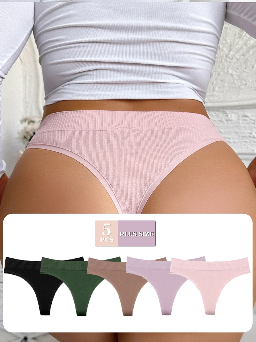Wedaily 5pcs Seamless Plus Size Women'S Thongs - Multicolor - View 1