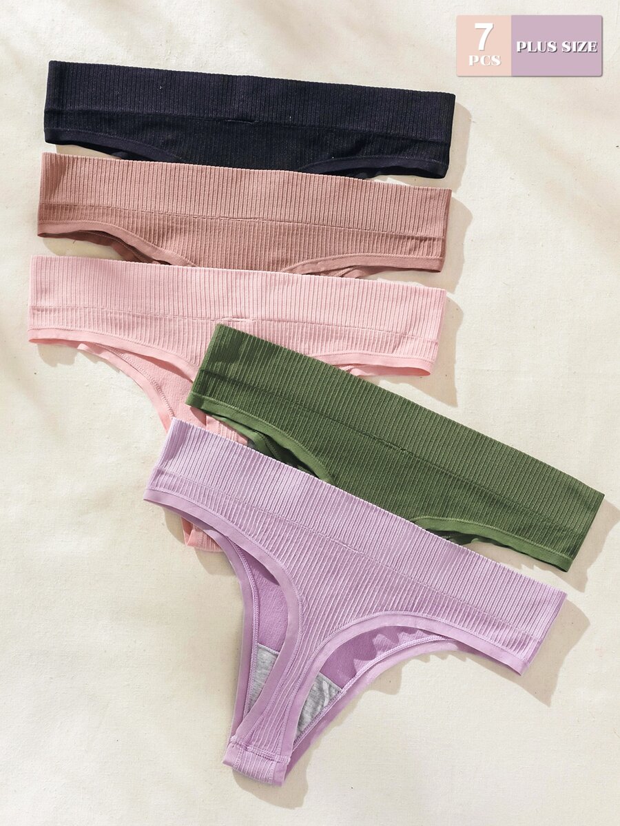 Wedaily 5pcs Seamless Plus Size Women'S Thongs - Multicolor - View 1