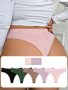 Wedaily 5pcs Seamless Plus Size Women'S Thongs - Multicolor - View 5
