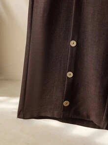 Lacomfia Women's Long Sleeve Shirt Collar Split Hem Loose Comfortable Casual Daily Commute Niche Top & Pants 2 Pieces Set Plus Size - Coffee Brown - View 7