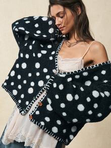 Bohemela Vintage Jacquard Polka Dot Crochet Trim Knit Cardigan - Black and White - View 2