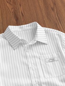 SWAVVY Men's Striped Casual Versatile Everyday Travel Shirt - White - View 7