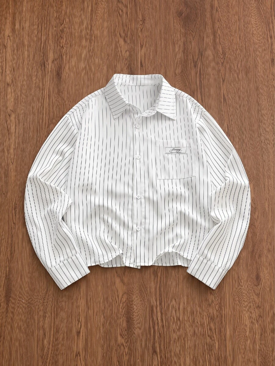 SWAVVY Men's Striped Casual Versatile Everyday Travel Shirt - White - View 1