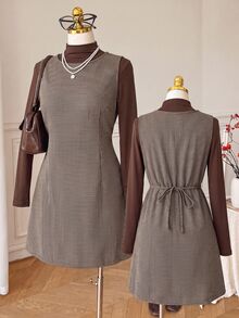 Solflare Plus Size Vintage Fashion Sleeveless Dress For Office And Commute Winter - Multicolor - View 9