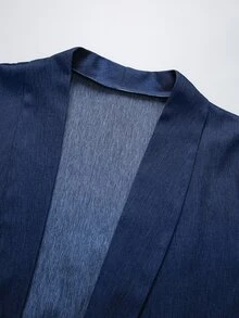 Linhara Plus Size Thin Cuff Button Decor Blazer, Casual Soft Form Commute Jacket Office Formal Navy Blue Fall - Blue - View 7