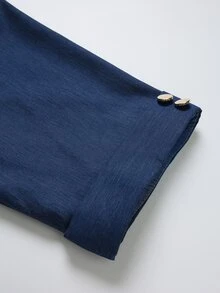 Linhara Plus Size Thin Cuff Button Decor Blazer, Casual Soft Form Commute Jacket Office Formal Navy Blue Fall - Blue - View 5