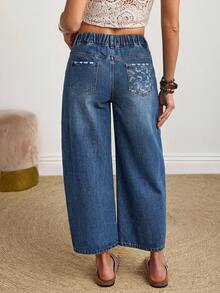 EMERY ROSE Plus Size Casual Boho Washed Distressed Detail Denim Jeans Everyday Light Blue Summer - Blue - View 3