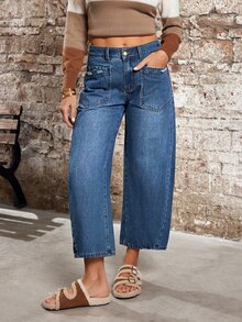 EMERY ROSE Plus Size Casual Boho Washed Distressed Detail Denim Jeans Everyday Light Blue Summer - Blue - View 4