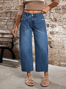 EMERY ROSE Plus Size Casual Boho Washed Distressed Detail Denim Jeans Everyday Light Blue Summer - Blue - View 8