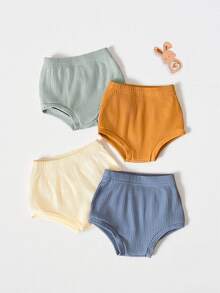 SHEIN Vintaside Kids 4pcs Baby Boy Knitted Ribbed Shorts,Versatile Triangular Underpants Set - Multicolor - View 4