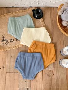 SHEIN Vintaside Kids 4pcs Baby Boy Knitted Ribbed Shorts,Versatile Triangular Underpants Set - Multicolor - View 3