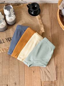 SHEIN Vintaside Kids 4pcs Baby Boy Knitted Ribbed Shorts,Versatile Triangular Underpants Set - Multicolor - View 7