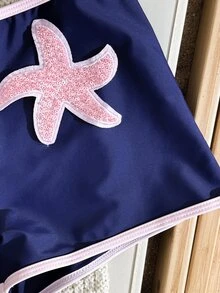 Swim SXY 秋冬新款多色掛脖三角上衣與高衩短褲比基尼套裝，發光海洋海星裝飾，熱門海灘度假派對下午茶女款兩件式比基尼套裝 - 彩色 - 查看 5
