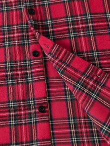 Teen Boy Christmas Theme Red Plaid Long Sleeve Shirt Casual Turn Collar Open Front Top - Red - View 8