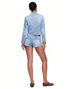 SHEIN ICON Women's Studded Decor Casual Versatile Daily Wear Long Sleeve Jacket - Blue - View 2