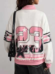 Coolane Women's Letter & Number Pattern Casual Daily Long Sleeve Sweatshirt - Multicolor - View 6