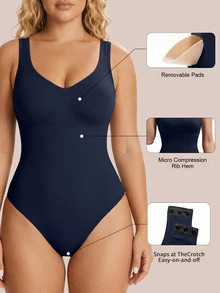 SHEIN Rhythm Era Women's Plus Size Solid Color Ribbed Tank Style Sports Jumpsuit - Navy Blue - View 3