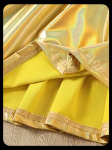 Young Girls Solid Color Minimalist Casual Skirt Autumn Fall - Yellow - View 4