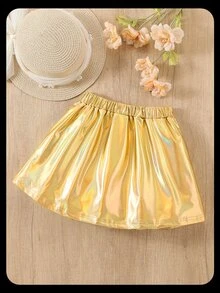 Young Girls Solid Color Minimalist Casual Skirt Autumn Fall - Yellow - View 3