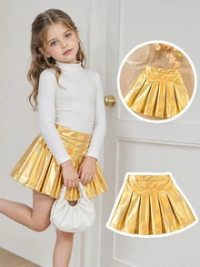 Young Girls Solid Color Minimalist Casual Skirt Autumn Fall - Yellow - View 1