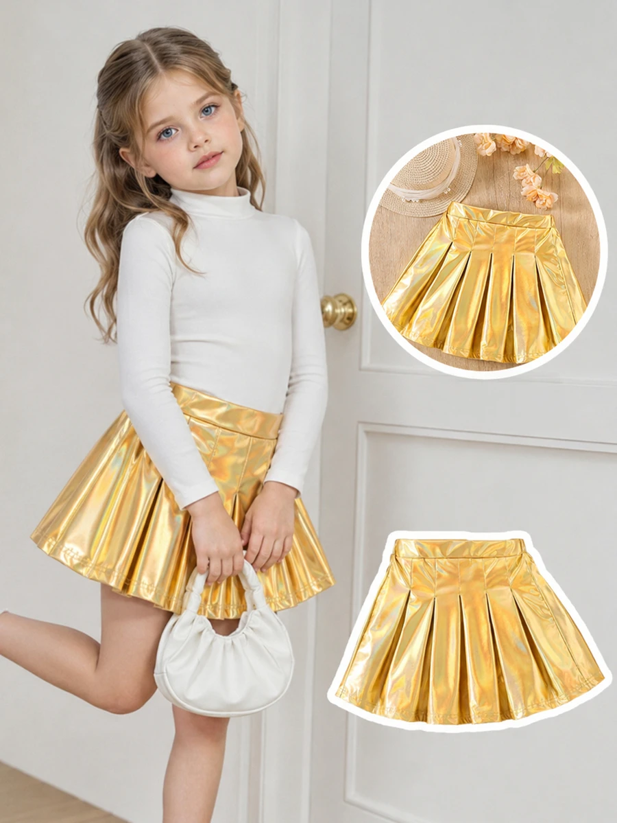 Young Girls Solid Color Minimalist Casual Skirt Autumn Fall - Yellow - View 1