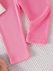 Elladie kids 女嬰秋冬 1-4 歲 3D 花朵貼花運動衫與粉色羅紋內搭褲 2 件套日常休閒秋季服裝 - 粉色 - 查看 7