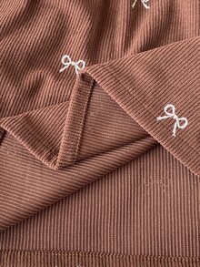 SHEIN Playful Pals Baby Girls Toddler Girl Corduroy Dress Cute Brown Cream Ruffle Bow Print Long Sleeve Frill Neck Regular Party Winter First Day Of School Princess Cozy - Brown - View 8