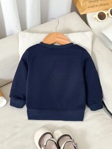 1pc Baby Girl Sweatshirt Cute Sweet Navy Blue 3D Colorblock Bowknot Long Sleeve Round Neck Back To School Autumn Fall Pullover Top - Blue - View 3