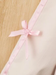 SHEIN 少女連帽蝴蝶結夾克，可愛上衣，秋季新款，校園風，蝴蝶結裝飾連帽淺卡其杏色長袖外套上衣 - 卡其色 - 查看 5