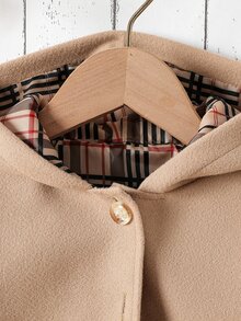 SHEIN Elladie kids 女嬰白色拼接格紋布料連帽前開襟時尚休閒外套，秋冬Y2K長袖上衣夾克 - 卡其色 - 查看 8