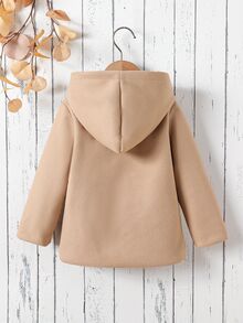 SHEIN Elladie kids 女嬰白色拼接格紋布料連帽前開襟時尚休閒外套，秋冬Y2K長袖上衣夾克 - 卡其色 - 查看 6