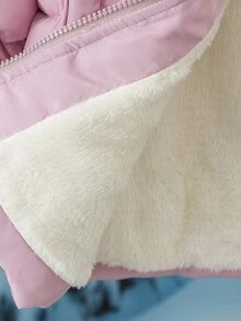 SHEIN Elladie kids 1件少女中長版長袖棉質加厚外套，內層刷毛，舒適保暖，純色 - 淺粉色 - 查看 9