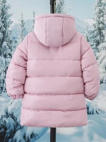 SHEIN Elladie kids 1件少女中長版長袖棉質加厚外套，內層刷毛，舒適保暖，純色 - 淺粉色 - 查看 3