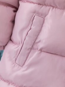 SHEIN Elladie kids 1件少女中長版長袖棉質加厚外套，內層刷毛，舒適保暖，純色 - 淺粉色 - 查看 8