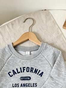 SHEIN Elladie kids Casuvi 童裝灰色英文印花針織套頭衛衣與寬腿褲套裝，秋冬運動套裝，秋冬日常穿搭 - 灰色 - 查看 4