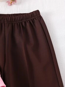 SHEIN Elladie kids 女童休閒時尚 Academy California Digital 23 圖案長袖衛衣與咖啡棕色長褲 2 件套，秋冬大學風圓領長袖休閒衛衣套裝 - 咖啡棕 - 查看 7