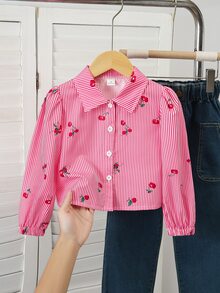 Elladie kids 女童秋季白色櫻桃上衣，簡約俏皮，時尚百搭，適合日常穿著與戶外活動 - 粉色 - 查看 6