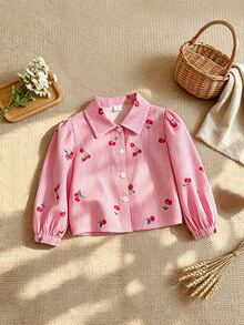 Elladie kids 女童秋季白色櫻桃上衣，簡約俏皮，時尚百搭，適合日常穿著與戶外活動 - 粉色 - 查看 7