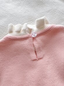 SHEIN 女嬰針織連身褲，時尚可愛針織連身褲配蝴蝶結與蕾絲飾邊，秋冬款 - 淺粉色 - 查看 4