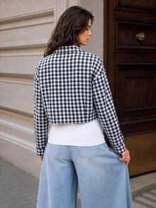Selenza Women's Plaid Long Sleeve Single-Breasted Casual Shirt - Blue - View 2