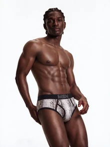 Rest Era Men's Letter Print Colorblock Casual Daily Triangle Briefs - Multicolor - View 4