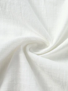 Rusticease Blusa de talla grande para vacaciones de verano, unicolor, cuello con volantes, patchwork, encaje soluble en agua, botones delanteros y mangas farol - Blanco - Ver 7
