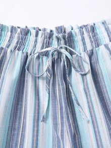 Rusticease Plus Size Vacation Minimalist Casual Blue And White Colorblock Drawstring Waist Loose Pants Beach Autumn Fall - Blue - View 9